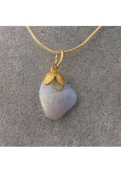 Gold Flower Pendant In Chalcedony Necklace Meditation Chakra Crystal Healing-1