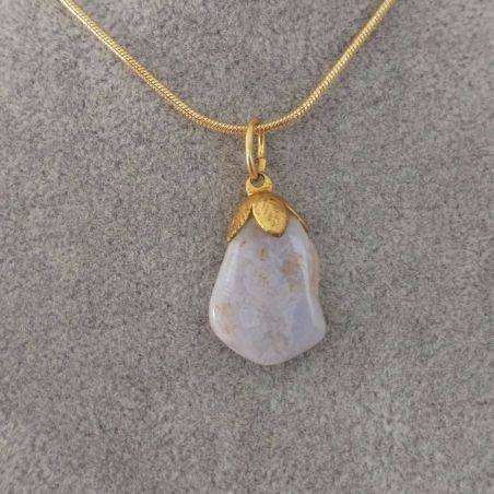 Gold Flower Pendant In Chalcedony Necklace Meditation Chakra Crystal Healing-2