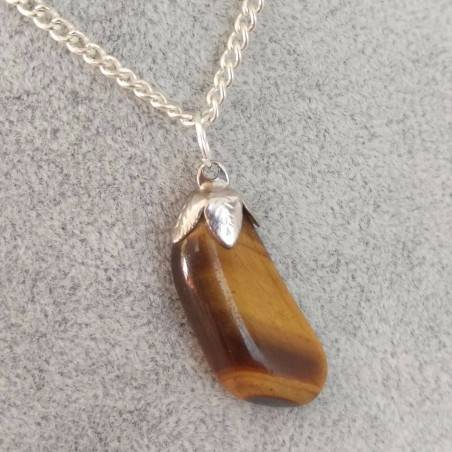 Pendentif Fleur de Oeil du Tigre Argenté Collier Chakra Cristal thérapie Zen-2