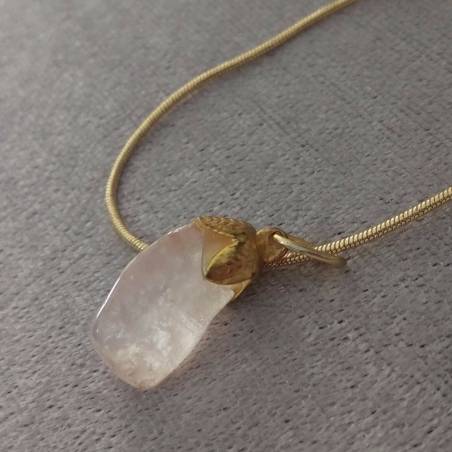 Golden Flower Pendant of Hyaline Quartz Necklace Rock CRYSTAL MINERALS Reiki-3