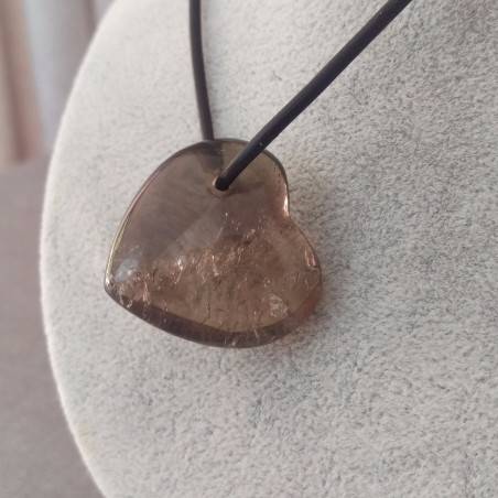 Pendentif Cuor de Quartz Fumé Cœur Fume Collier Minéraux Dégringolé Cadeau Reiki-3