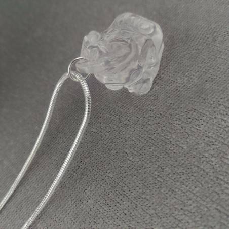 Pendant in Hyaline Quartz Frog Necklace Rock CRYSTAL SILVER Plated Reiki Healing-5