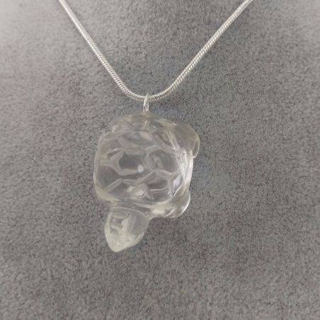 Turtle Pendant in Hyaline Quartz Rock CRYSTAL Necklace Gift Idea Charm-1