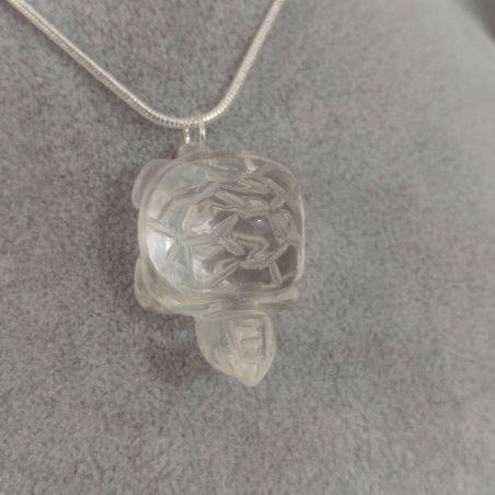 Turtle Pendant in Hyaline Quartz Rock CRYSTAL Necklace Gift Idea Charm-2