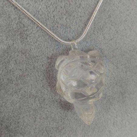 Turtle Pendant in Hyaline Quartz Rock CRYSTAL Necklace Gift Idea Charm-3