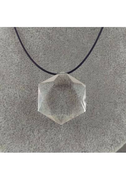 Pendant Faceted STAR in PURE Hyaline Quartz ROCK CRYSTAL with Filo Gift Idea Necklace-1
