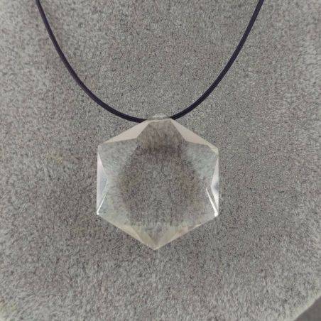 Pendant Faceted STAR in PURE Hyaline Quartz ROCK CRYSTAL with Filo Gift Idea Necklace-1