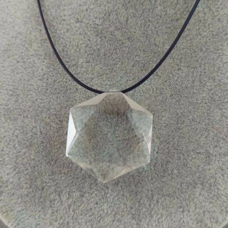 Pendant Faceted STAR in PURE Hyaline Quartz ROCK CRYSTAL with Filo Gift Idea Necklace-2