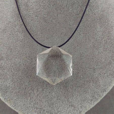 Pendant Faceted STAR in PURE Hyaline Quartz ROCK CRYSTAL with Filo Gift Idea Necklace-3