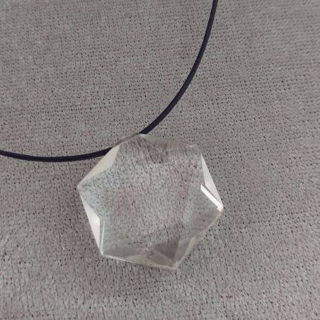 Pendant Faceted STAR in PURE Hyaline Quartz ROCK CRYSTAL with Filo Gift Idea Necklace-4