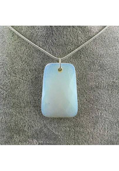 Pendentif GEMME de Quartz Opale À facettes Avec Bijoux Plaqué Argent Collier-1