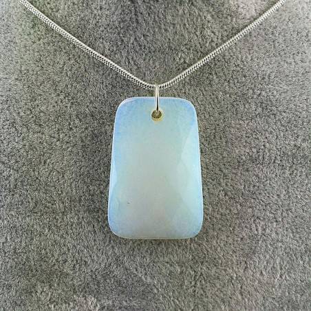 Pendentif GEMME de Quartz Opale À facettes Avec Bijoux Plaqué Argent Collier-1