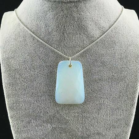 Pendentif GEMME de Quartz Opale À facettes Avec Bijoux Plaqué Argent Collier-2