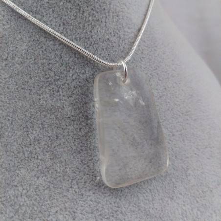 Pendant Gemstone of Hyaline Quartz Faceted with Monile SILVER Plated Necklace-1