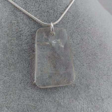 Pendant Gemstone of Hyaline Quartz Faceted with Monile SILVER Plated Necklace-2