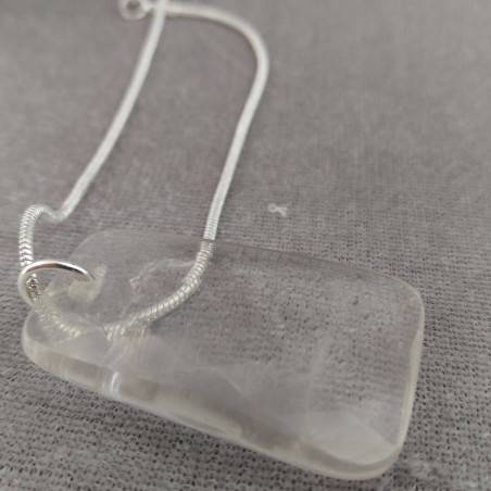 Pendant Gemstone of Hyaline Quartz Faceted with Monile SILVER Plated Necklace-3